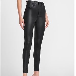 Super high waisted black coated skinny jeans
